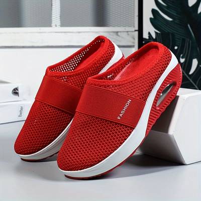 Sabots Orthopédiques Mules Femme - Rouge Vif - Coussin d'Air & Maille Respirante