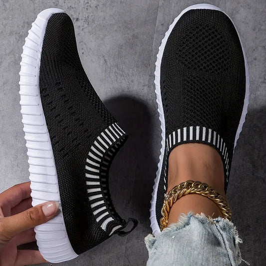 Baskets Orthopédiques Sans Lacets en Maille Respirante Noir - Confort et Maintien pour Pieds Sensibles