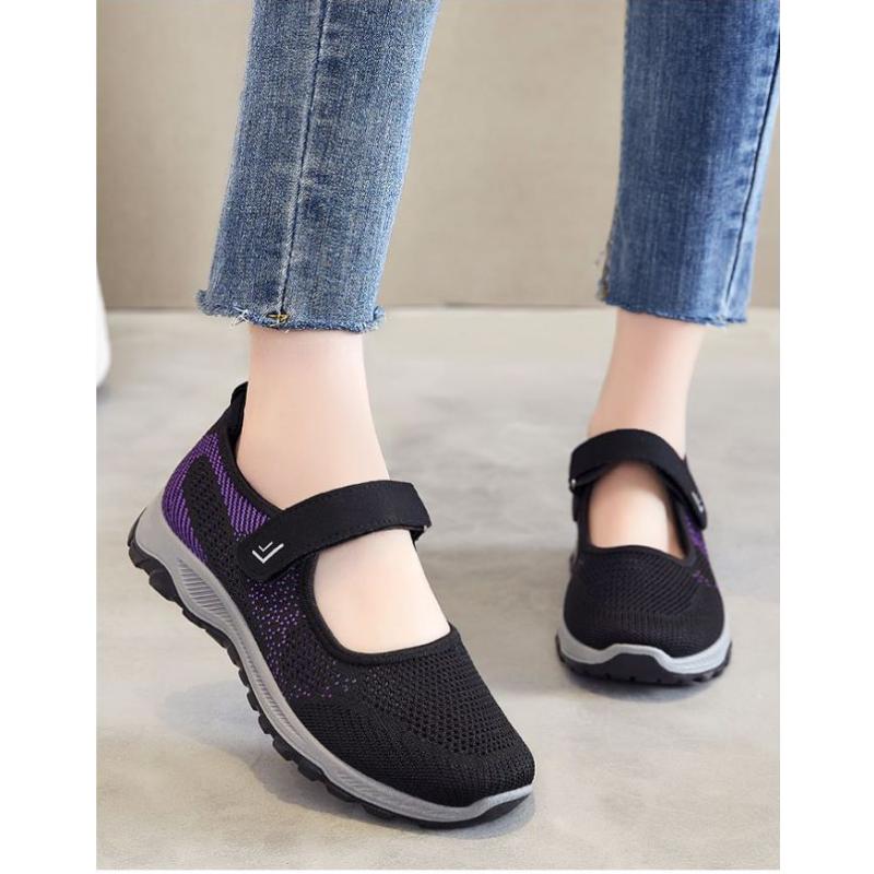 Chaussures de Marche Orthopédiques Respirantes à Scratch Noires pour Femmes - Confort et Soutien Ultimes