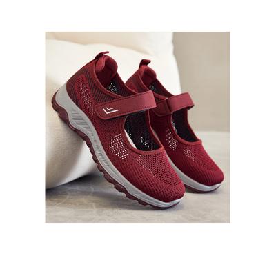 Chaussures de Marche Orthopédiques Respirantes à Scratch Rouges pour Femmes - Confort et Soutien Ultimes