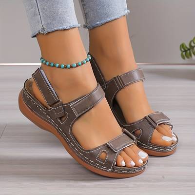 Sandales Orthopédiques Confortables Grises à Scratch pour Femmes
