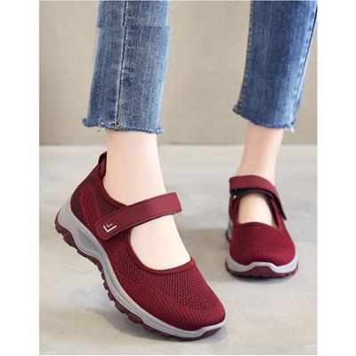 Chaussures de Marche Orthopédiques Respirantes à Scratch Rouges pour Femmes - Confort et Soutien Ultimes