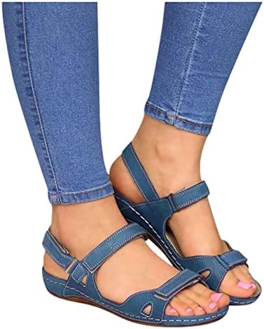 Sandales Orthopédiques Confortables Bleues à Scratch pour Femmes