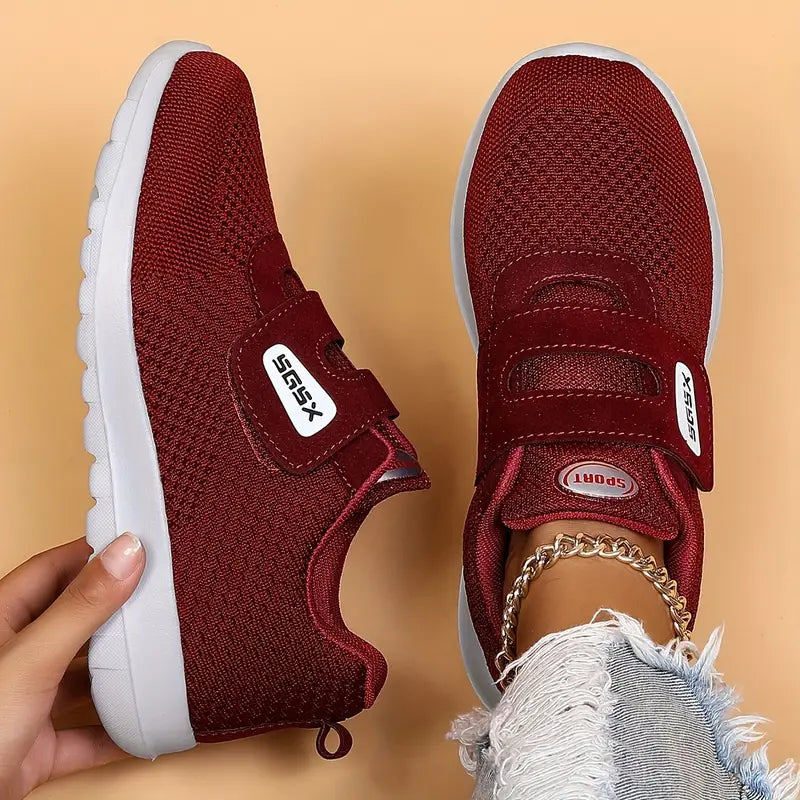 Baskets légères et respirantes à scratch pour femme en Rouge - Confort et style décontracté