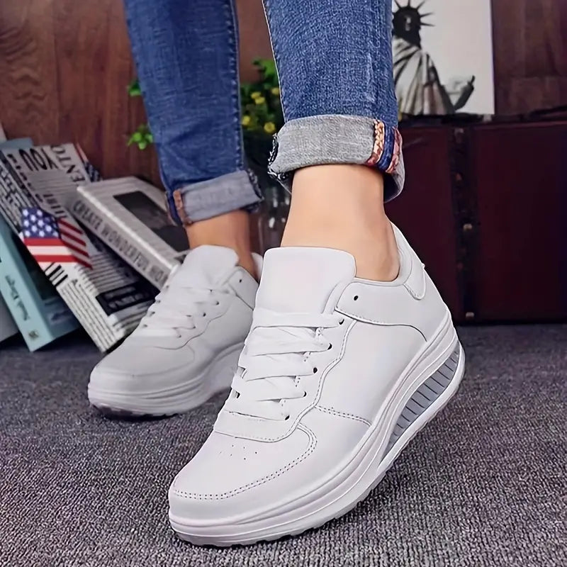 Baskets Orthopédiques Blanches à Semelle Épaisse - Confort et Maintien Supérieur