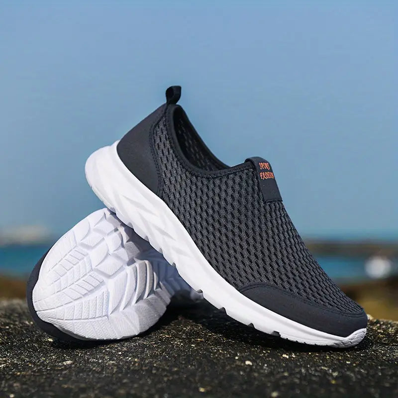 Baskets Orthopédiques Légères Sans Lacets en Maille Respirante Bleu - Confort et Souplesse