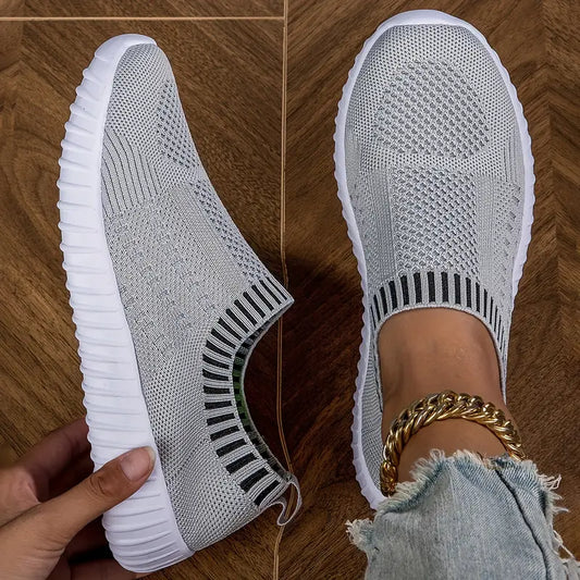 Baskets Orthopédiques Sans Lacets en Maille Respirante Gris - Confort et Maintien pour Pieds Sensibles