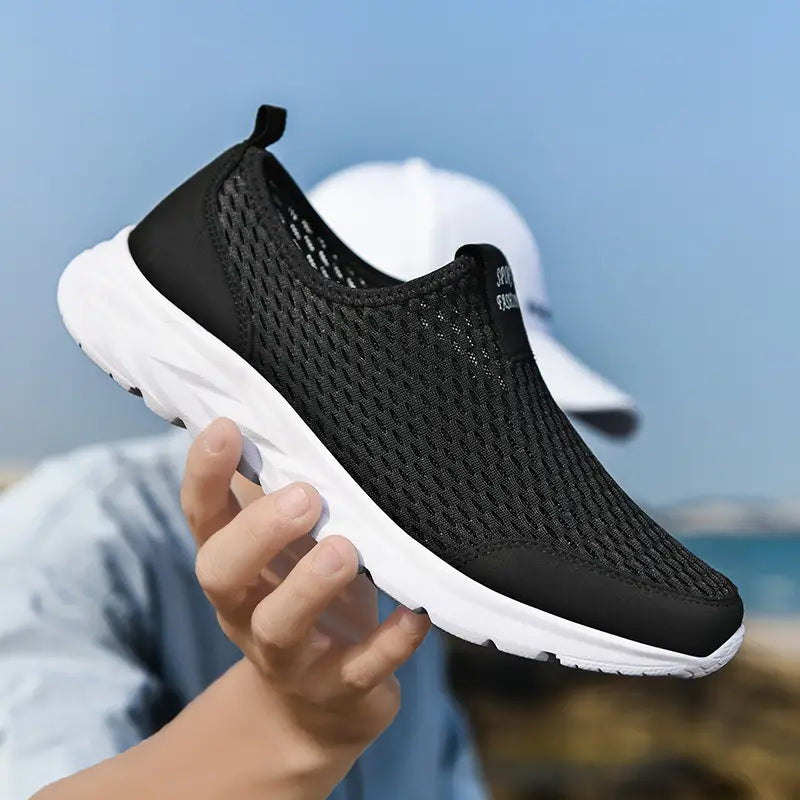 Baskets Orthopédiques Légères Sans Lacets en Maille Respirante Noir - Confort et Souplesse