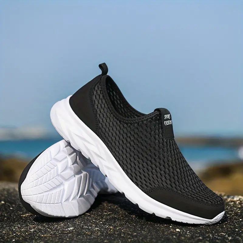 Baskets Orthopédiques Légères Sans Lacets en Maille Respirante Noir - Confort et Souplesse