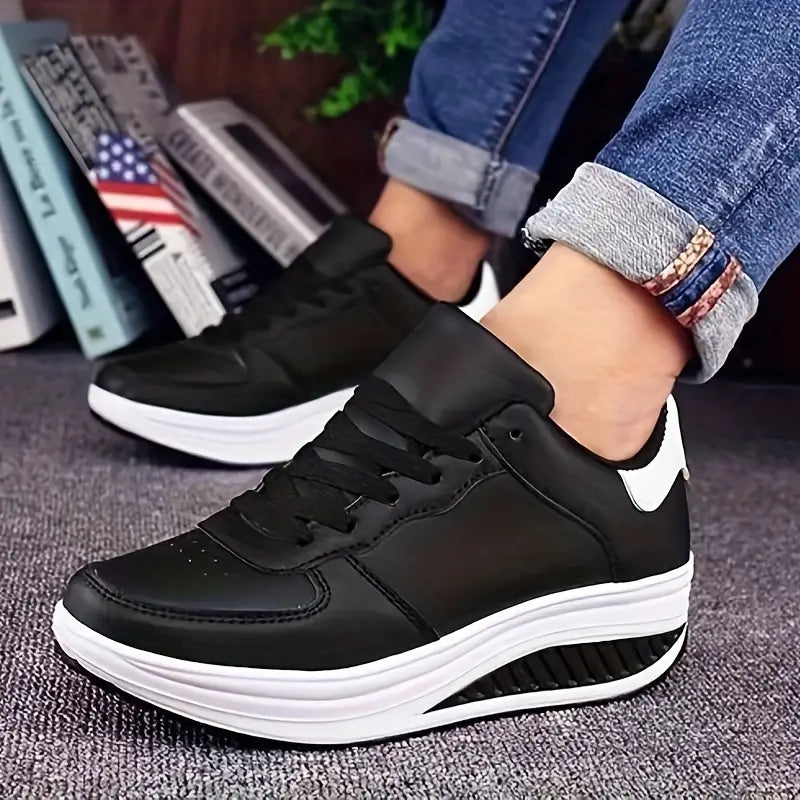 Baskets Orthopédiques Noires à Semelle Épaisse - Confort et Maintien Supérieur