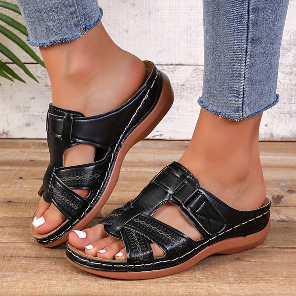 Sandales Orthopédiques Respirantes à Scratch Noires pour Femmes - Confort et Élégance