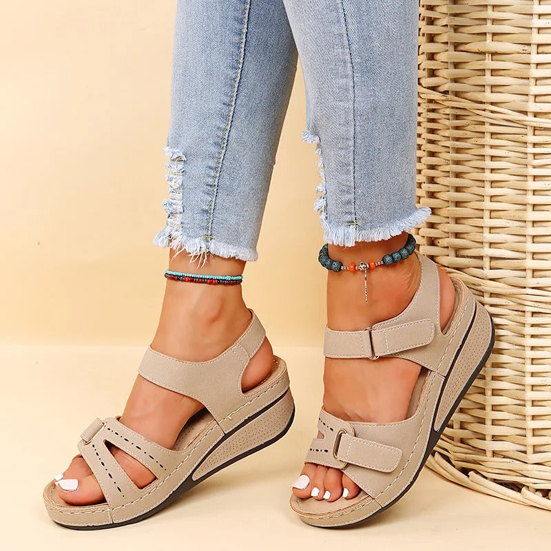 Sandales Compensées Orthopédiques en Beige - Élégance et Confort Absolu pour Femme