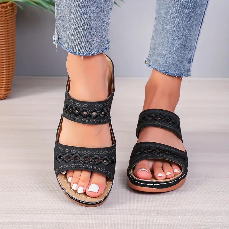 Sandales Orthopédiques Élégance Confort en Noir – Sandales de Marche Légères et Stylées