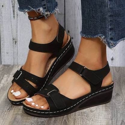 Sandales Compensées Orthopédiques en Noir - Élégance et Confort Absolu pour Femme