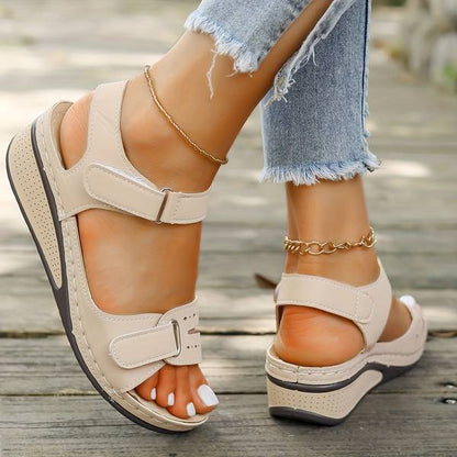Sandales Compensées Orthopédiques en Beige - Élégance et Confort Absolu pour Femme