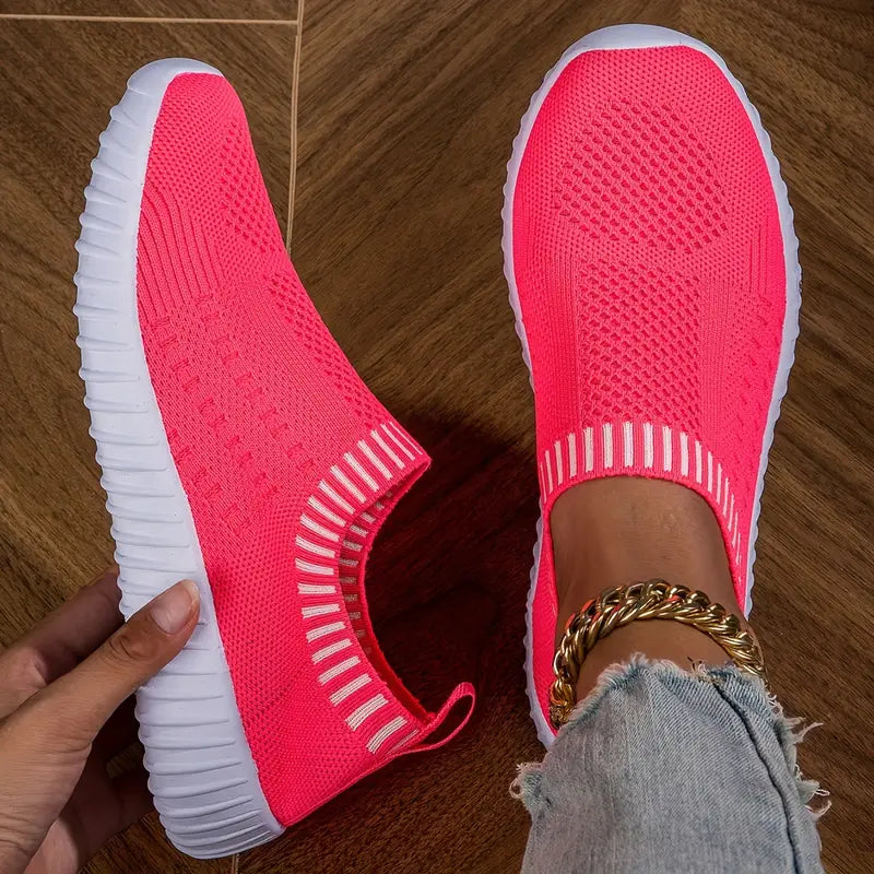 Baskets Orthopédiques Sans Lacets en Maille Respirante Rose - Confort et Maintien pour Pieds Sensibles