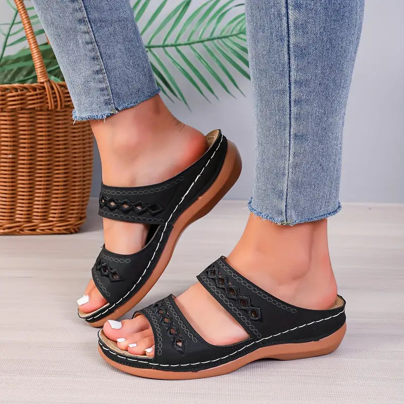 Sandales Orthopédiques Élégance Confort en Noir – Sandales de Marche Légères et Stylées
