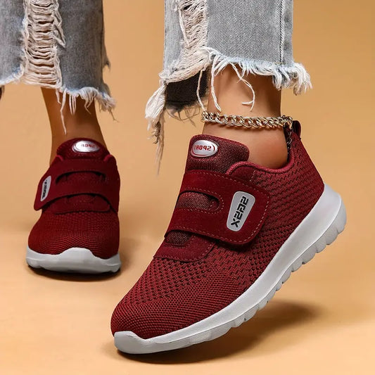 Baskets légères et respirantes à scratch pour femme en Rouge - Confort et style décontracté