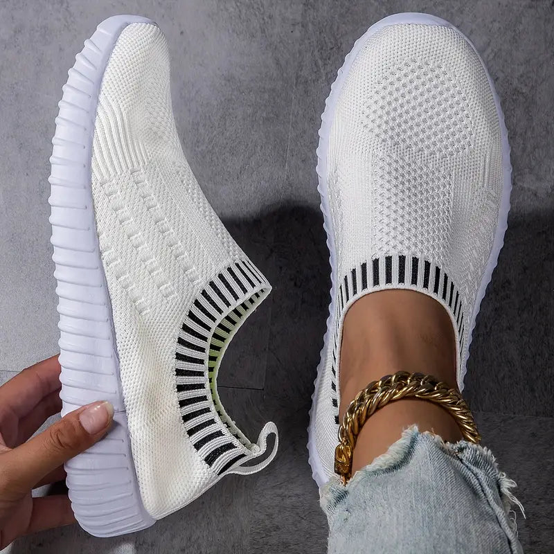 Baskets Orthopédiques Sans Lacets en Maille Respirante Blanc - Confort et Maintien pour Pieds Sensibles