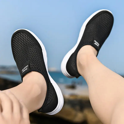 Baskets Orthopédiques Légères Sans Lacets en Maille Respirante Noir - Confort et Souplesse