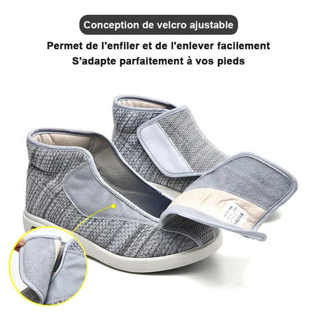 Chausson Montant Orthopédique Beige - Ouverture Facile à Scratch - Chausson Montant Orthopédique Bleu - Ouverture Facile à Scratch - Modèle Haut pour Pieds Sensibles & Seniors