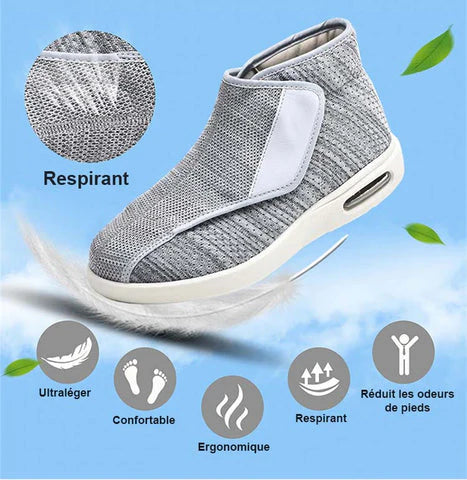 Chausson Montant Orthopédique Beige - Ouverture Facile à Scratch - Chausson Montant Orthopédique Bleu - Ouverture Facile à Scratch - Modèle Haut pour Pieds Sensibles & Seniors
