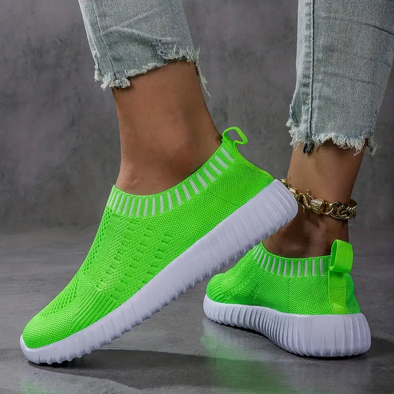 Baskets Orthopédiques Sans Lacets en Maille Respirante Vert - Confort et Maintien pour Pieds Sensibles