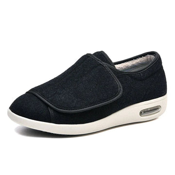 Chausson Confort Ouverture Totale - Noir Intemporel - Réglable Velcro & Intérieur Fourré - Spécial Pieds Larges