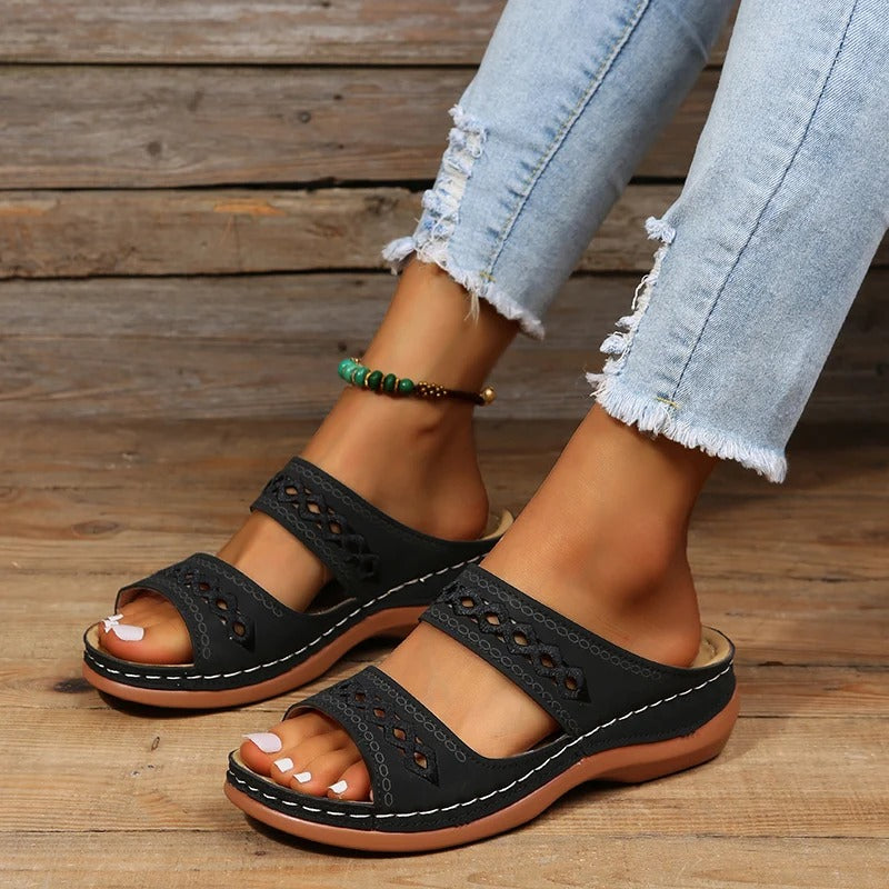 Sandales Orthopédiques Élégance Confort en Noir – Sandales de Marche Légères et Stylées