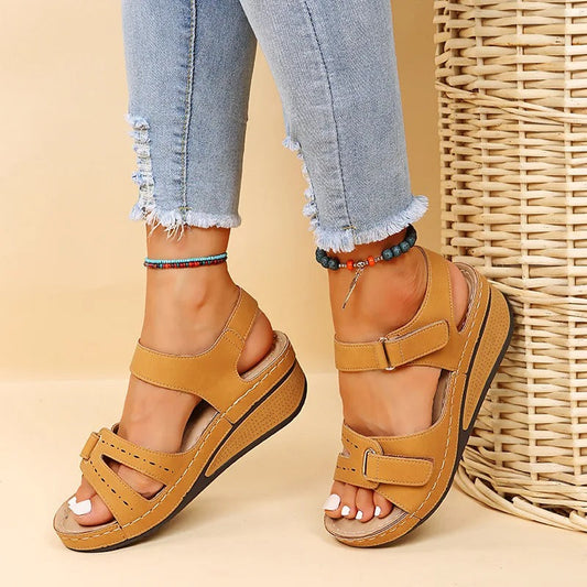 Sandales Compensées Orthopédiques en Marron - Élégance et Confort Absolu pour Femme