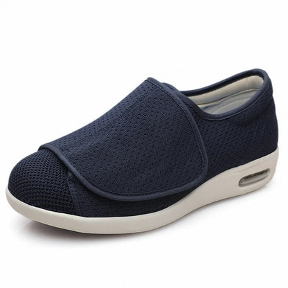 Chausson Confort Ouverture Totale - Bleu Marine - Réglable Velcro & Intérieur Fourré - Spécial Pieds Larges